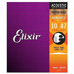 ELIXIR 16002 PH.BRONZE NANOWEB ACOUSTIC GUITAR STRINGS 10-47